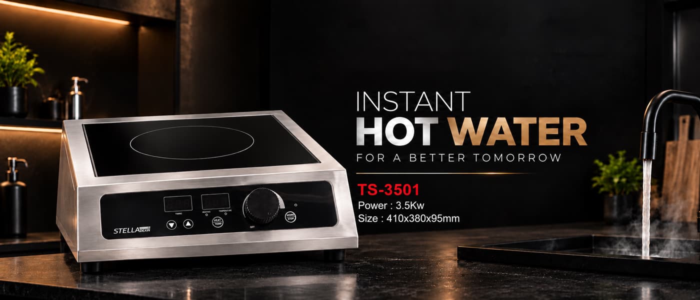 Instant hot water for a better tomorrow — StellaDexin TS-3501 induction, 3.5kW, 410x380x95mm